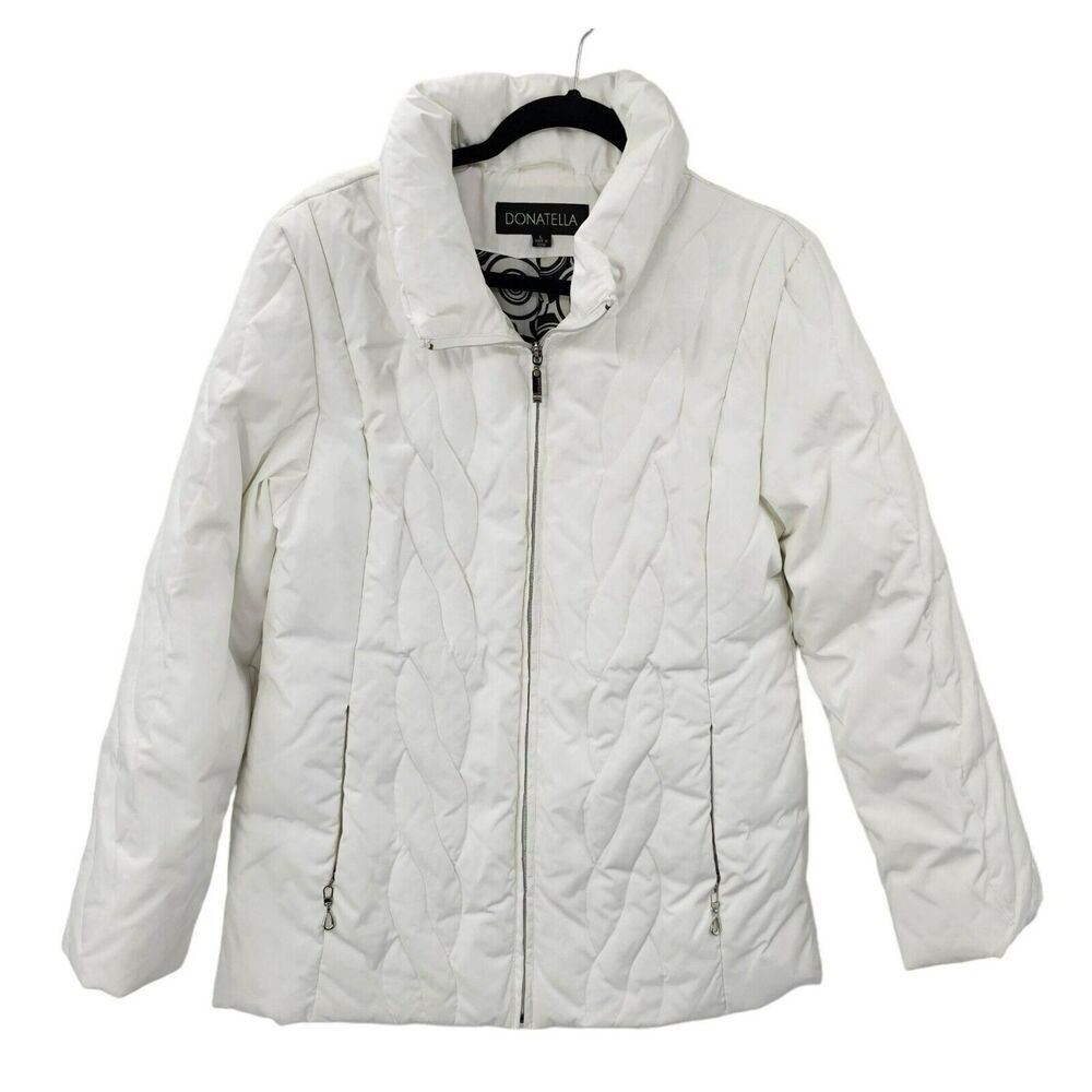 Donatella White Puffer Coat Womens Large Quilted Puffer Jacket Cozy Core Full